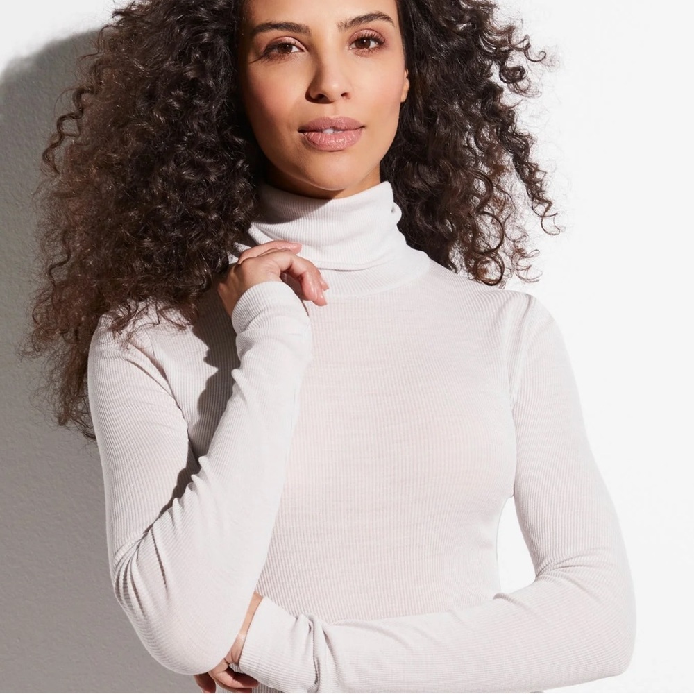 NWT ZIMMERLI Rolled Silk Cotton Dove Turtleneck Long Sleeve Top